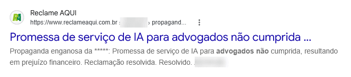 Reclamação: promessa de serviço de IA para advogados não cumprida, resultando em prejuízo financeiro